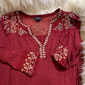 Lucky Brand Red Embroidered Blouse